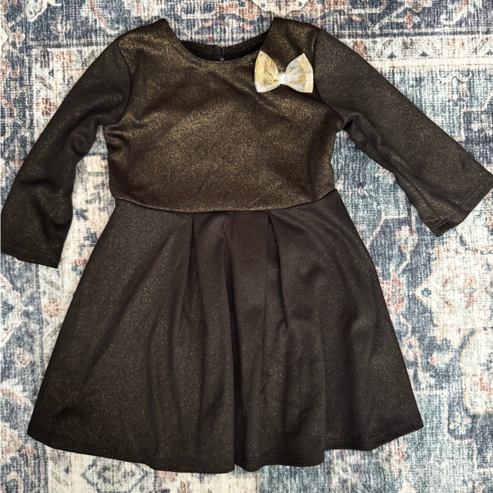2/$15- Healthtex Black and Gold Dress with Bow